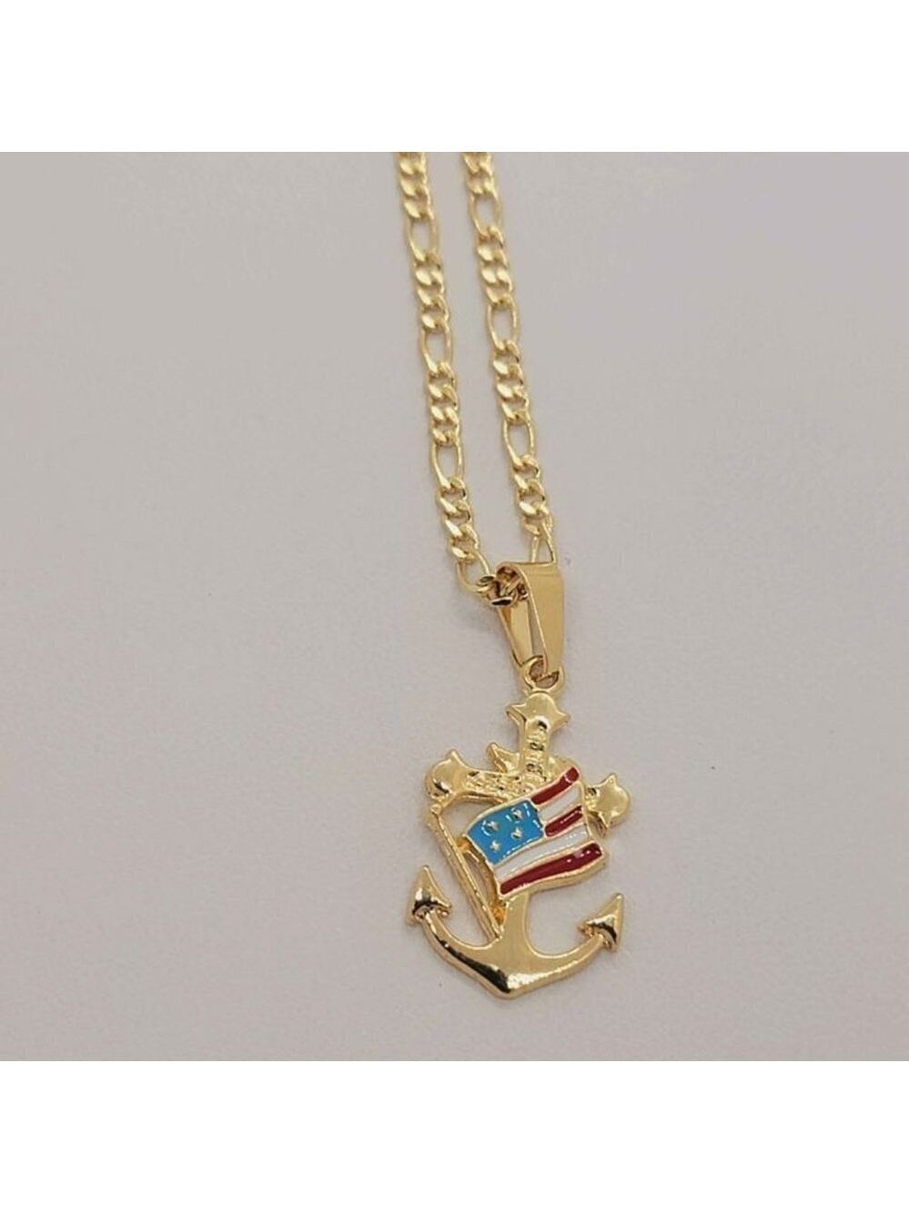 Brazilian 18k Gold Filled American Flag Anchor Necklace